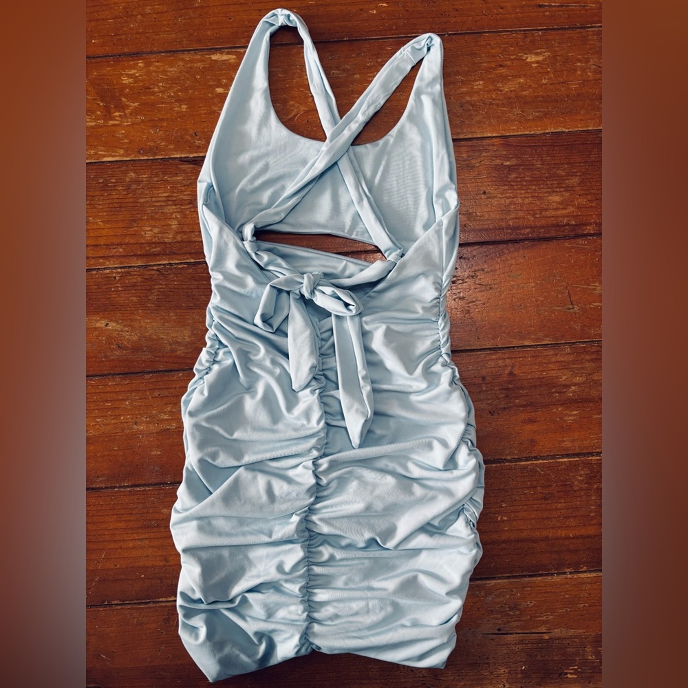 Light Blue Ruched Cutout Dress - Picture 2 of 5